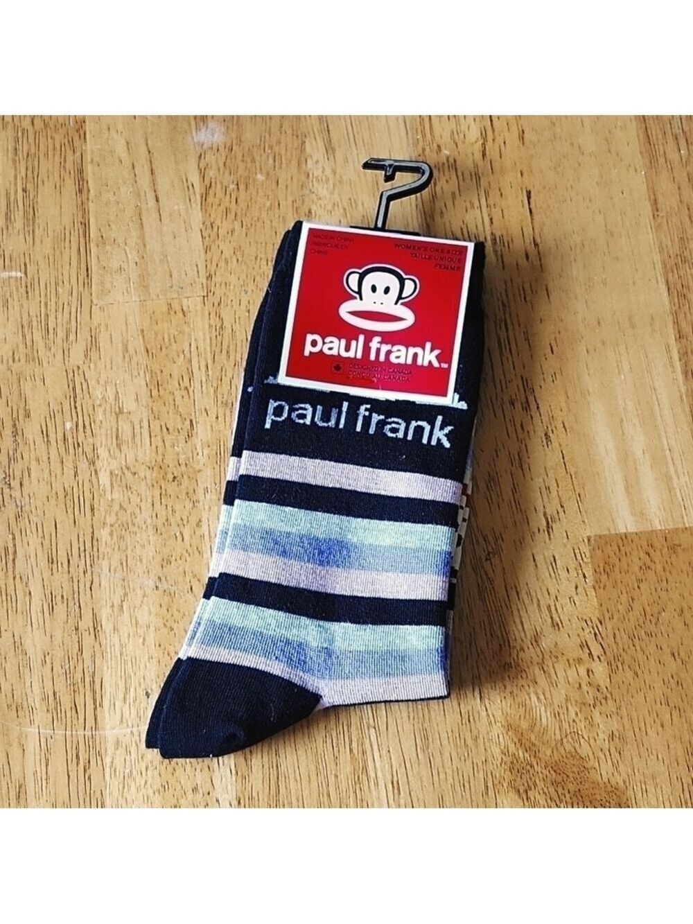 4/$25 Paul Frank Womens Monkey Rainbow Striped Novelty Crew Socks Collectible